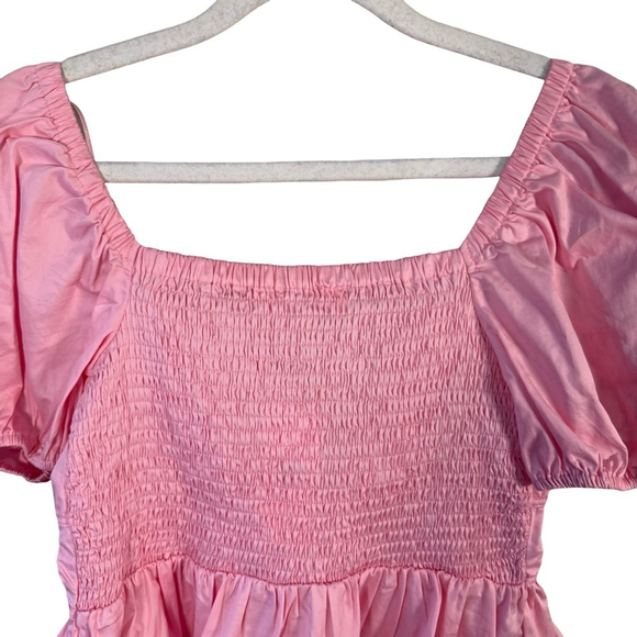 Astr The Label Smocked Pink Puff Peplum Sleeve Blouse Size S Cottagecore Boho - Picture 12 of 13